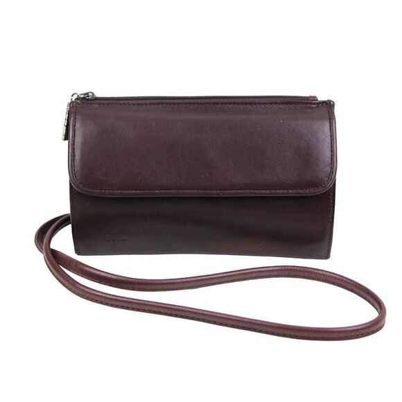 FOSSIL BROWN GENUINE LEATHER CROSSBODY BAG CLUTCH WALLET ID CARD MESSENGER PURSE - Picture 1 of 12